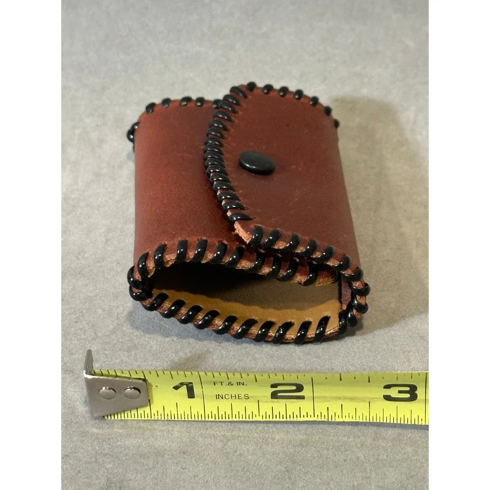 Vintage Brown Leather Key Case Organizer Whipstitch Snap Closure 6 Hooks Brown